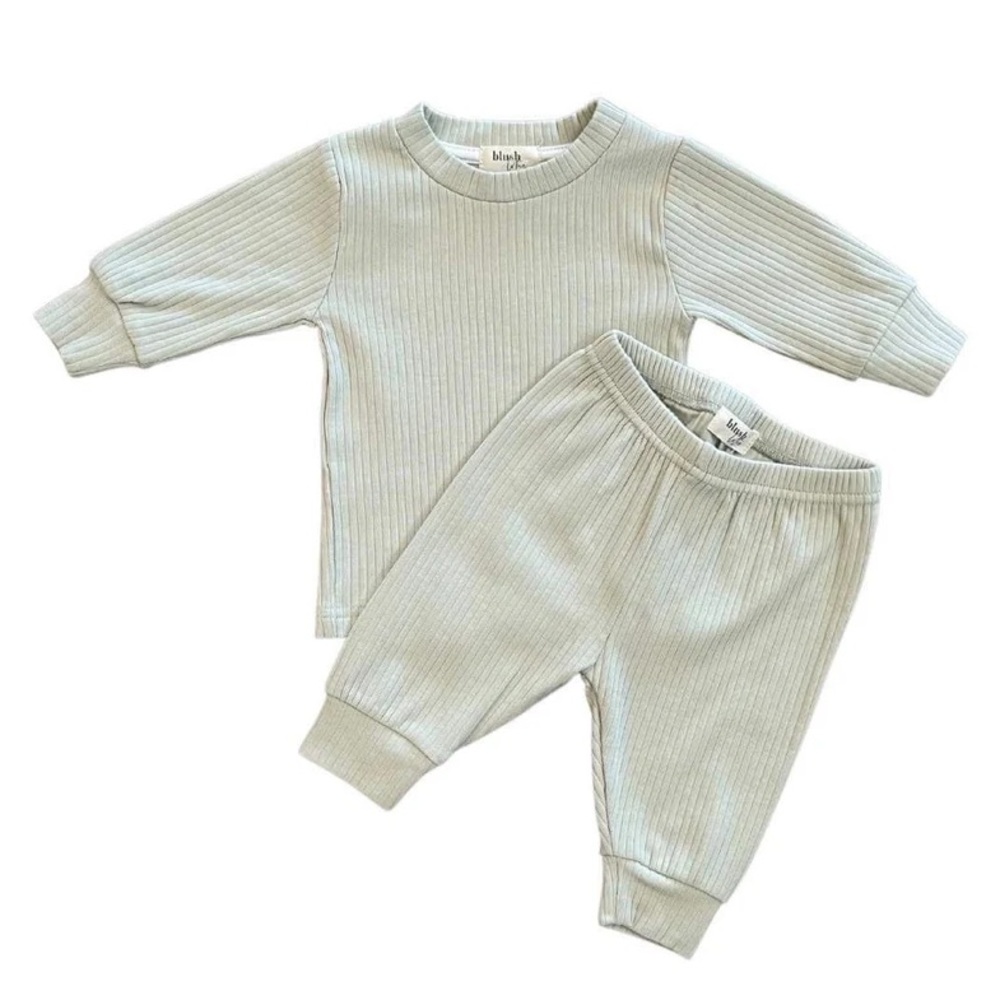 PISTACHIO | Blush Lotus ribbed organic baby set